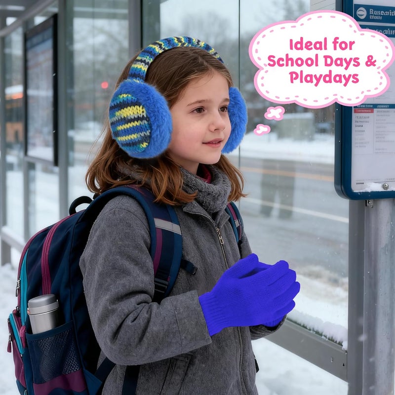 SEDUXI Kids Winter Ear Muffs with Gloves Set - Plush Knit Earmuffs & Mittens, Adjustable Soft Ear Warmers for Boys Girls 3-16 Years - Image 5